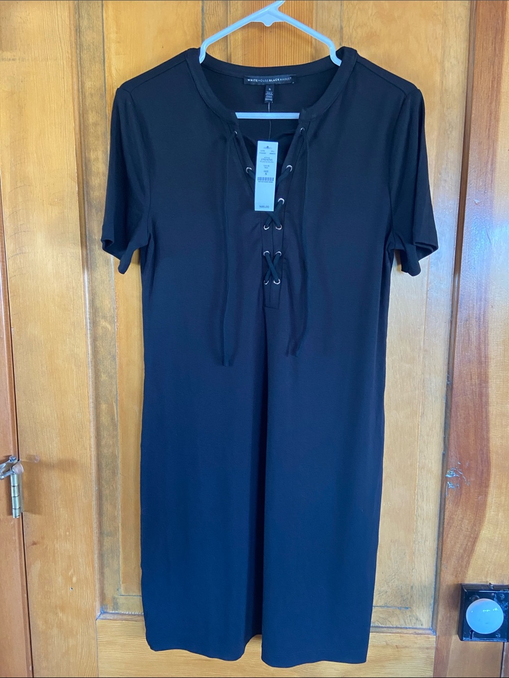 White House Black Market Black Lace-Up Shift Dress
